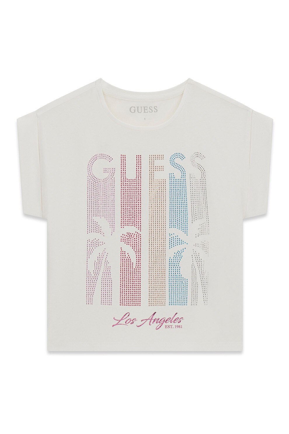 GUESS KIDS, Tricou cu imprimeu logo cu strasuri, Alb, 136-146 CM
