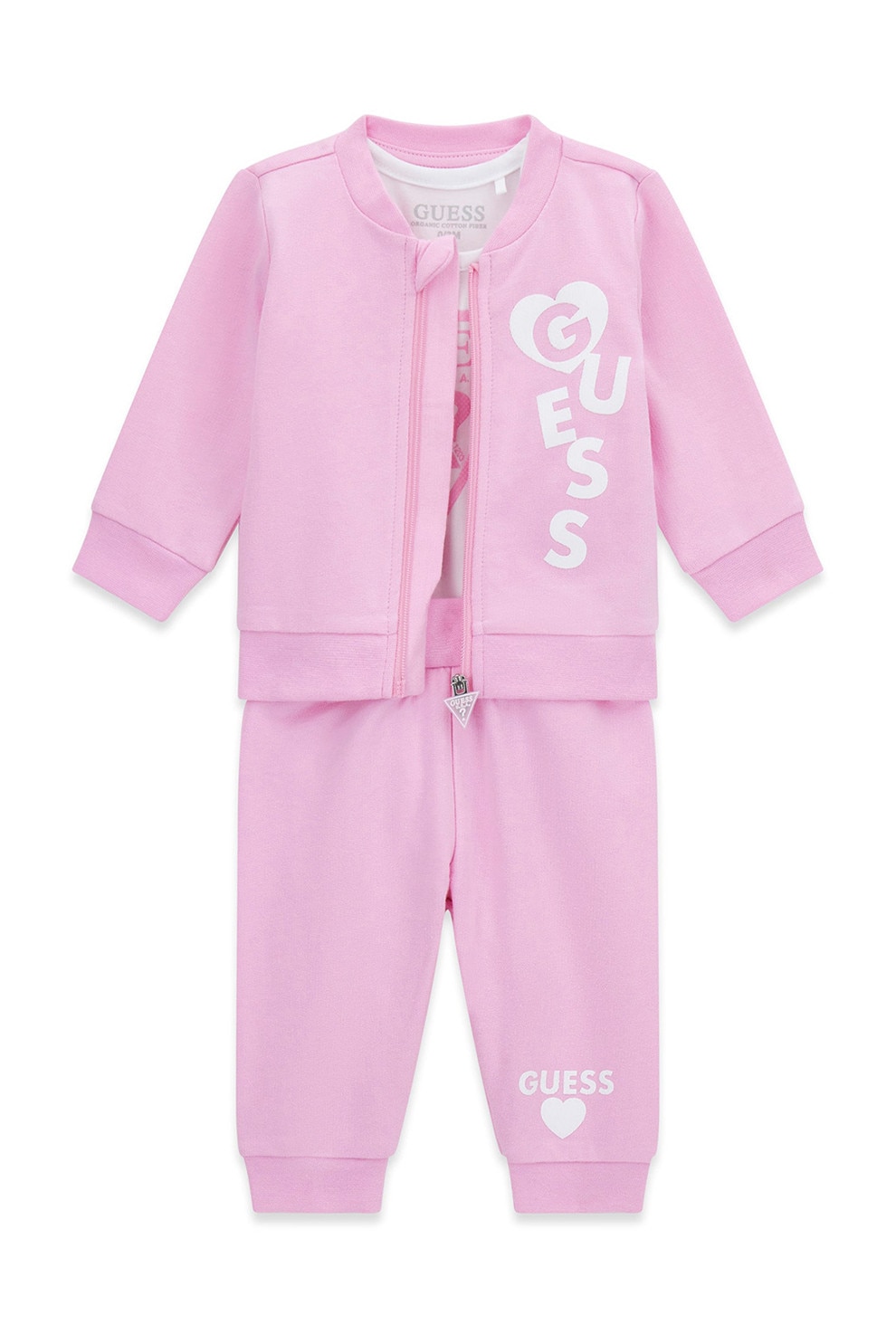 GUESS KIDS, Set de trening si body cu logo - 3 piese, Alb, Roz pastel, 55-62 CM
