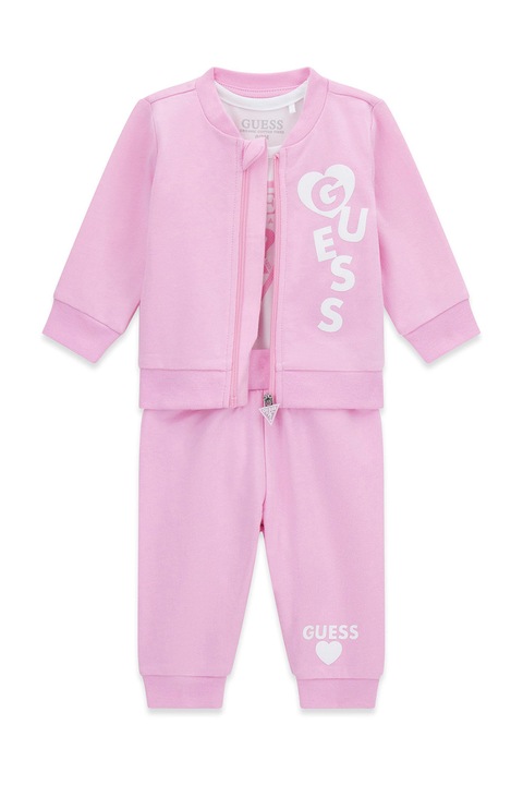 GUESS KIDS, Set de trening si body cu logo - 3 piese, Alb/Roz pastel, 55-62 CM