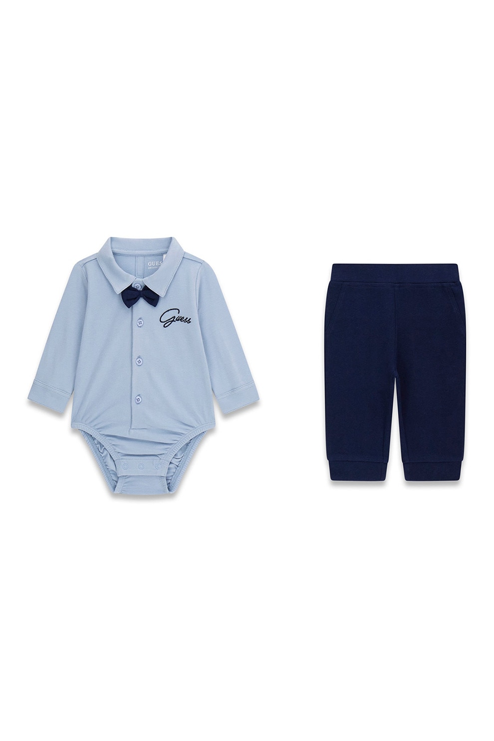 GUESS KIDS, Set de body din amestec de bumbac si pantaloni de trening - 2 piese, Albastru, 62-68 CM