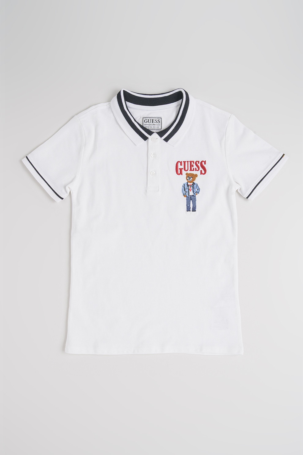 GUESS KIDS, Tricou cu imprimeu logo si guler polo, Alb, 166-175 CM