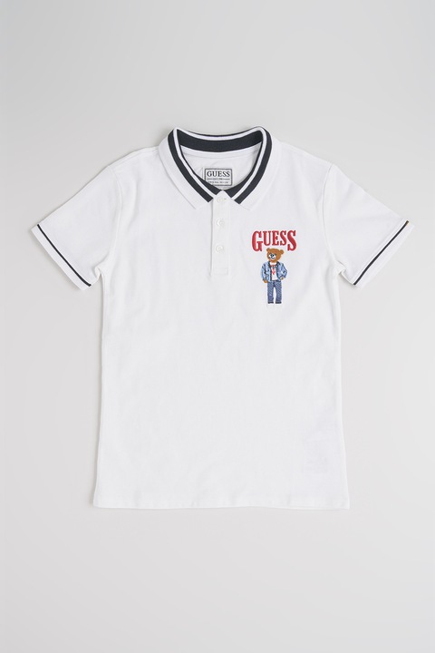 GUESS KIDS, Tricou cu imprimeu logo si guler polo, Alb