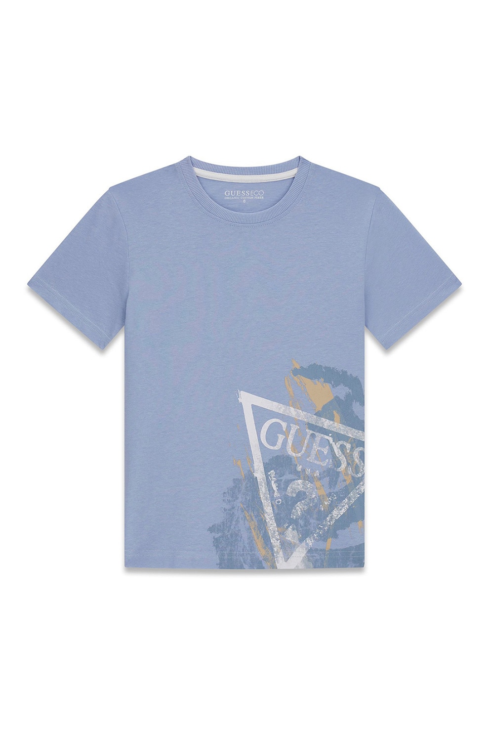GUESS KIDS, Tricou cu decolteu rotund si imprimeu logo, Albastru prafuit, 157-166 CM