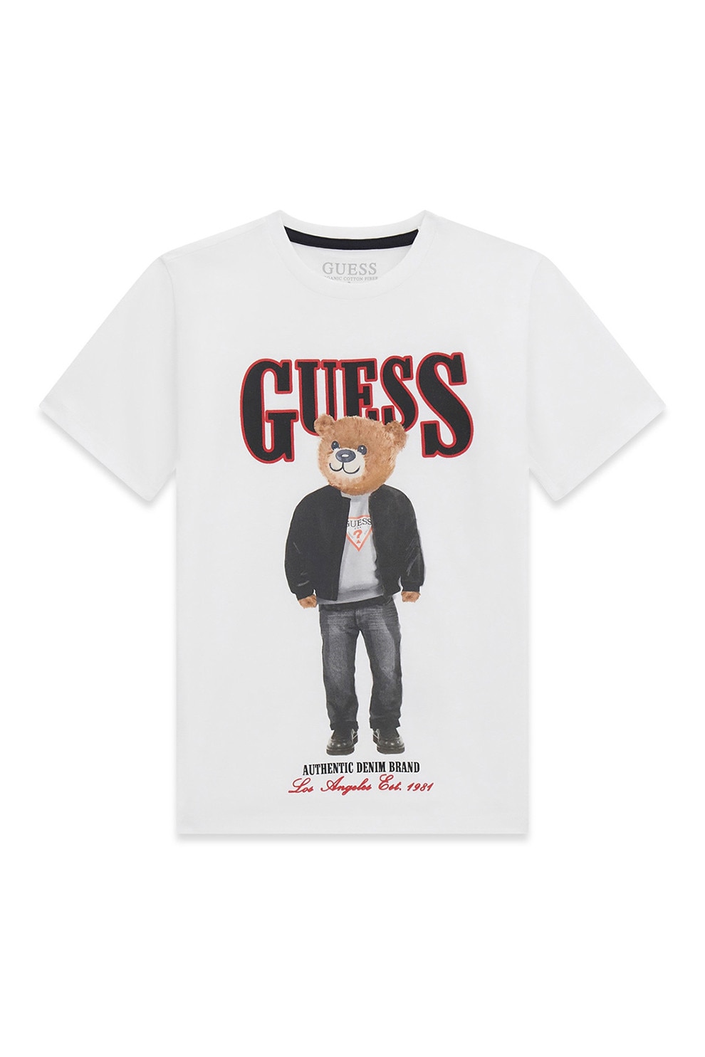 GUESS KIDS, Tricou de bumbac cu model grafic, Alb murdar, Negru, 147-157 CM