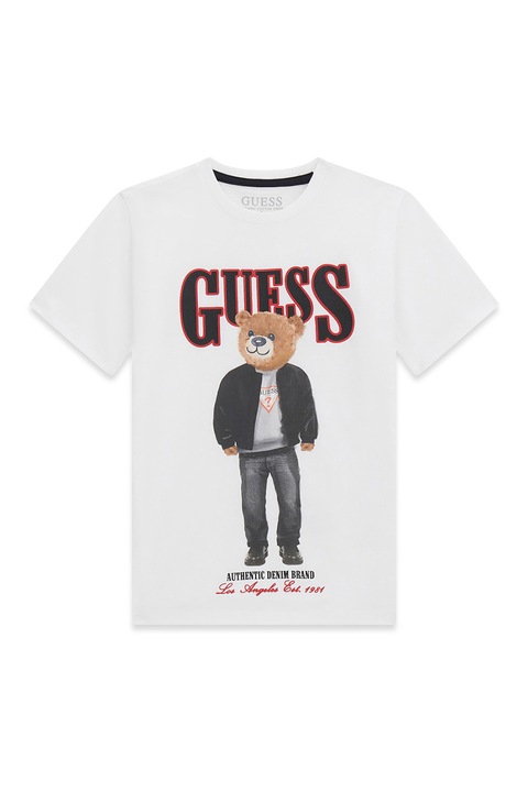 GUESS KIDS, Tricou de bumbac cu model grafic, Negru/Alb murdar