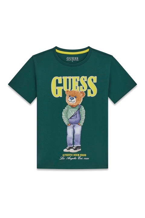 GUESS KIDS, Tricou de bumbac cu model grafic, Verde englez