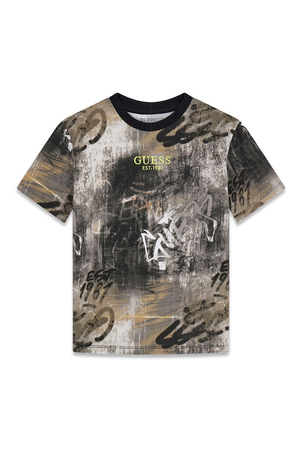 GUESS KIDS, Tricou cu logo si model graffitti, Maro taupe, Negru, 136-146 CM