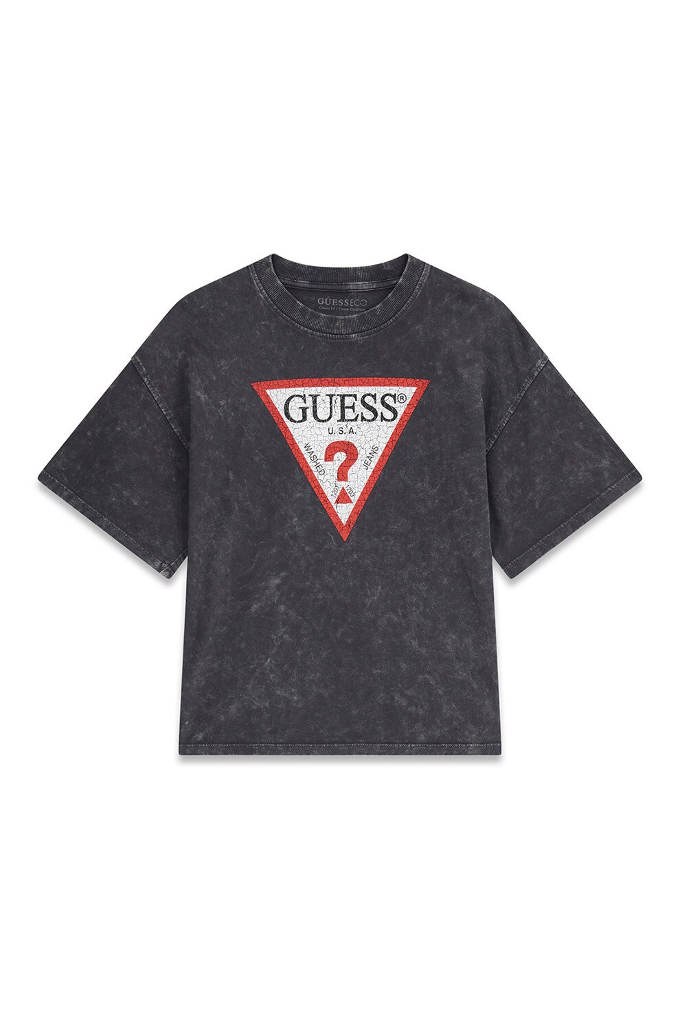 GUESS KIDS, Tricou cu decolteu la baza gatului si imprimeu logo, Gri antracit, 147-157 CM