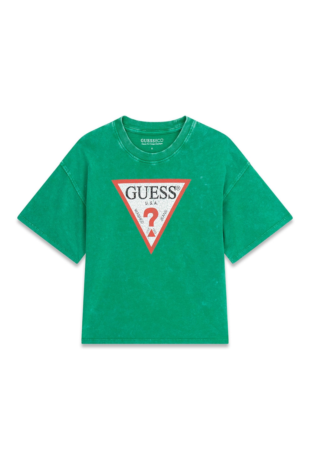 GUESS KIDS, Tricou cu decolteu la baza gatului si imprimeu logo, Verde marin, 136-146 CM