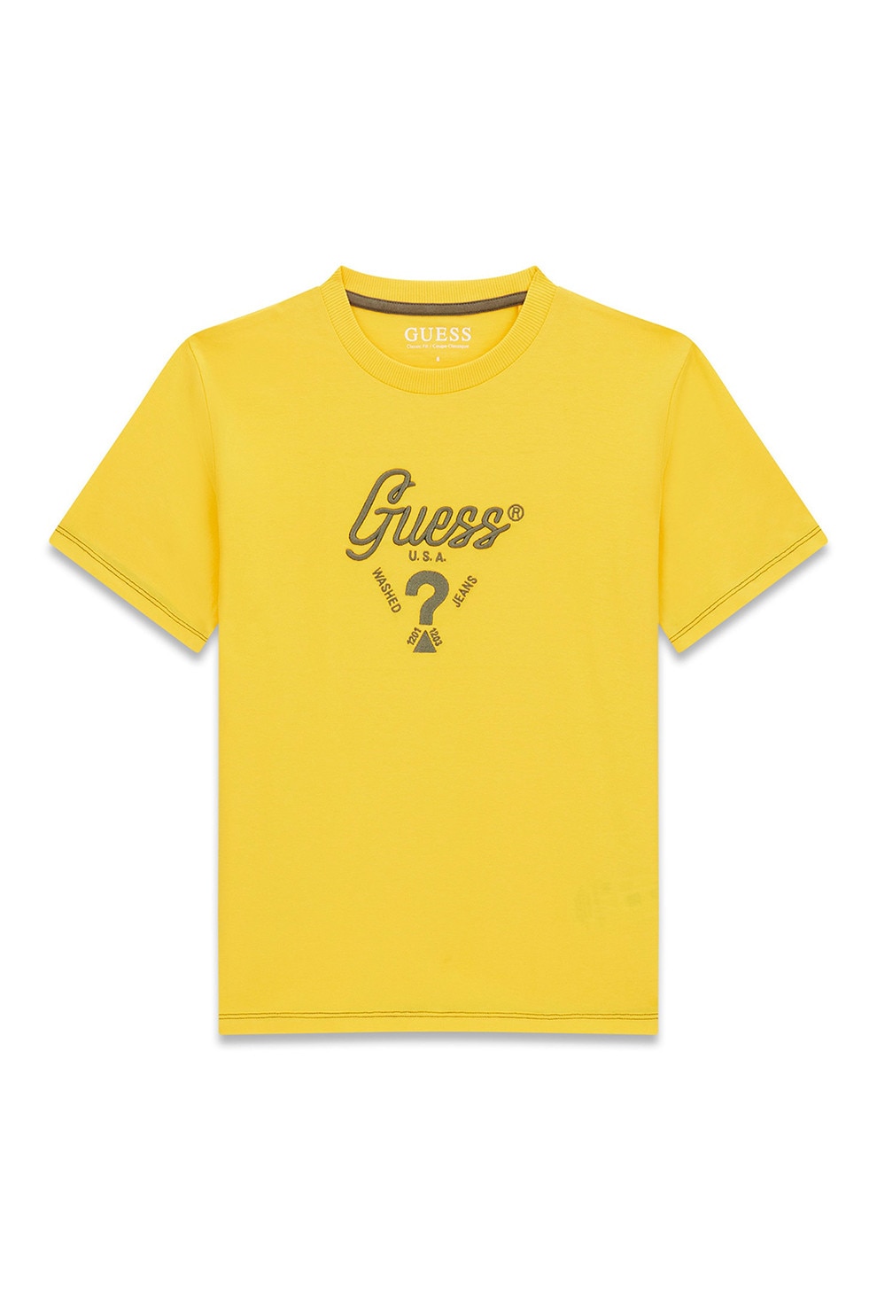 GUESS KIDS, Tricou cu decolteu la baza gatului si broderie logo, Galben, 147-157 CM