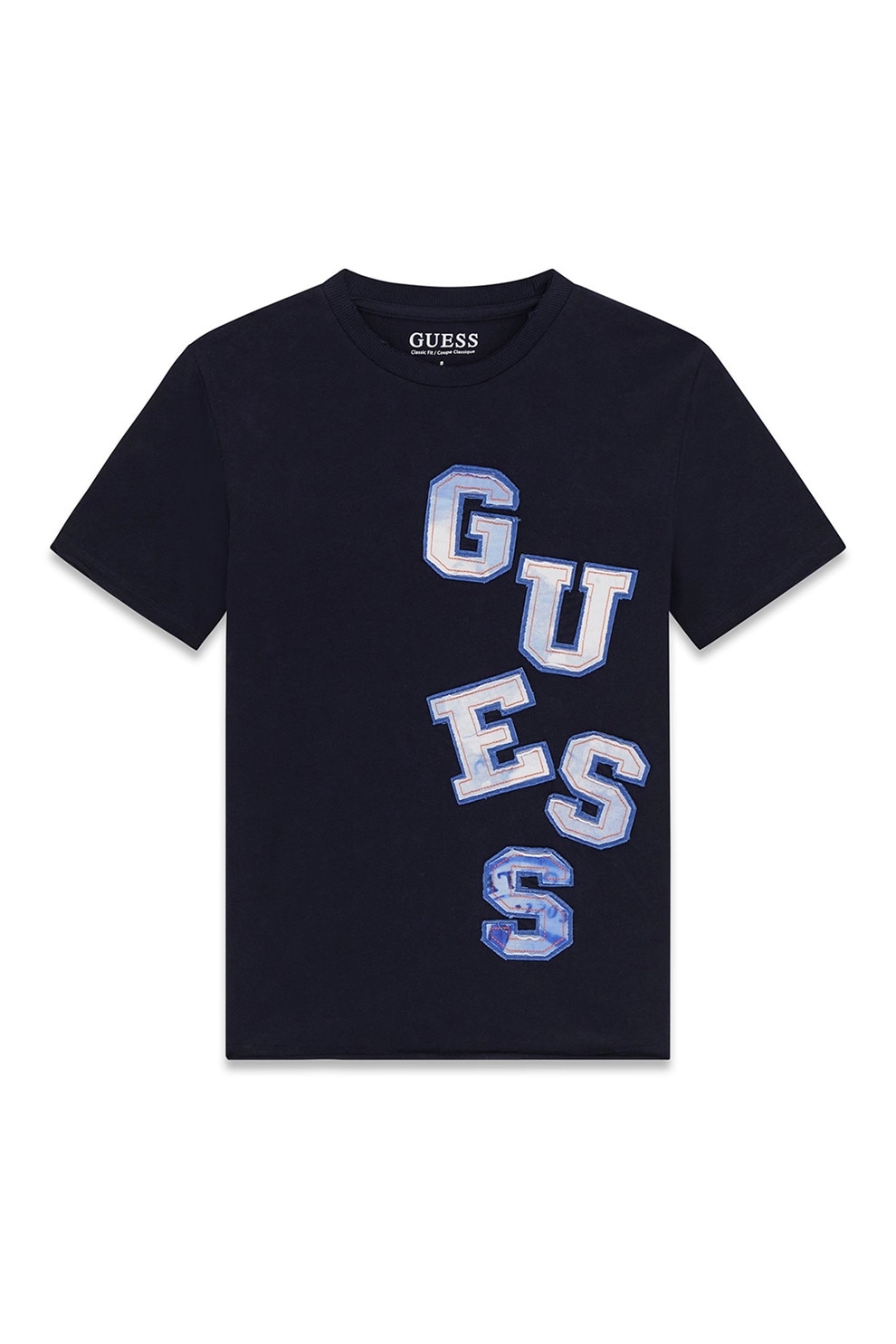 GUESS KIDS, Tricou cu decolteu la baza gatului si imprimeu logo, Albastru ultramarin, 122-125 CM
