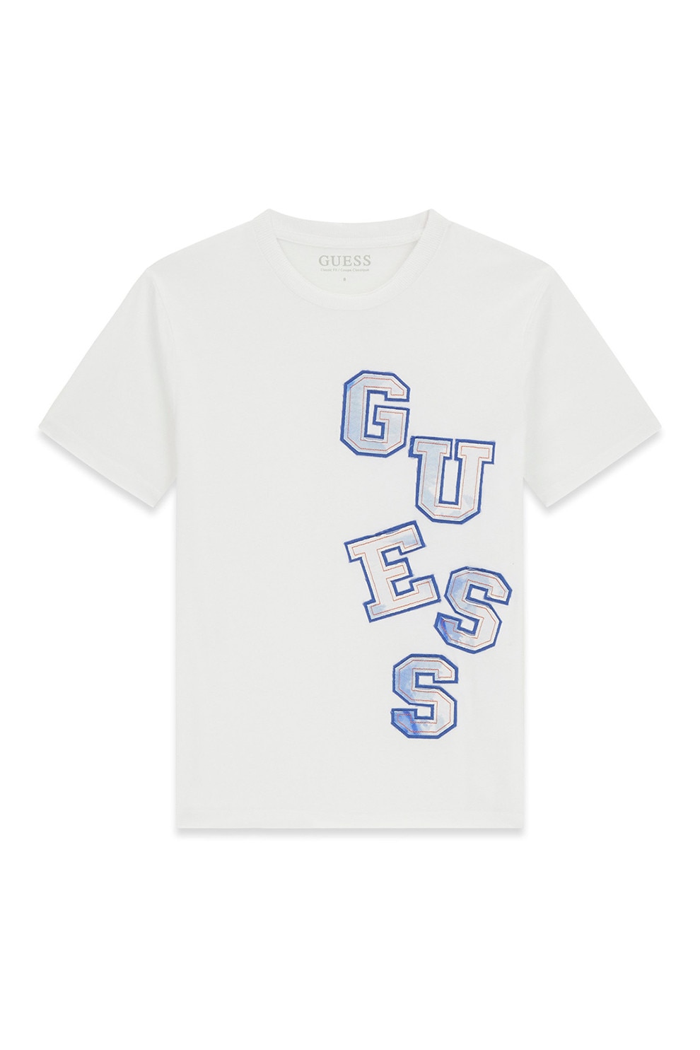 GUESS KIDS, Tricou cu decolteu la baza gatului si imprimeu logo, Alb, Albastru, 147-157 CM