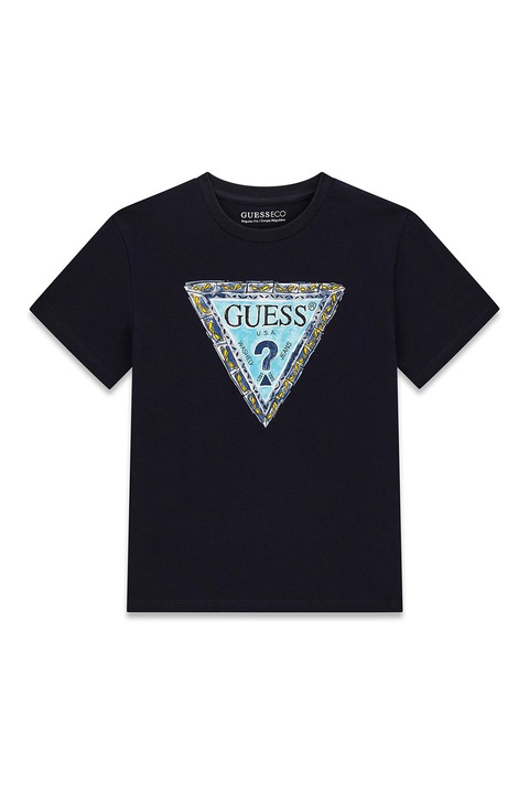 GUESS KIDS, Tricou din bumbac cu imprimeu logo, Albastru ultramarin/Albastru deschis