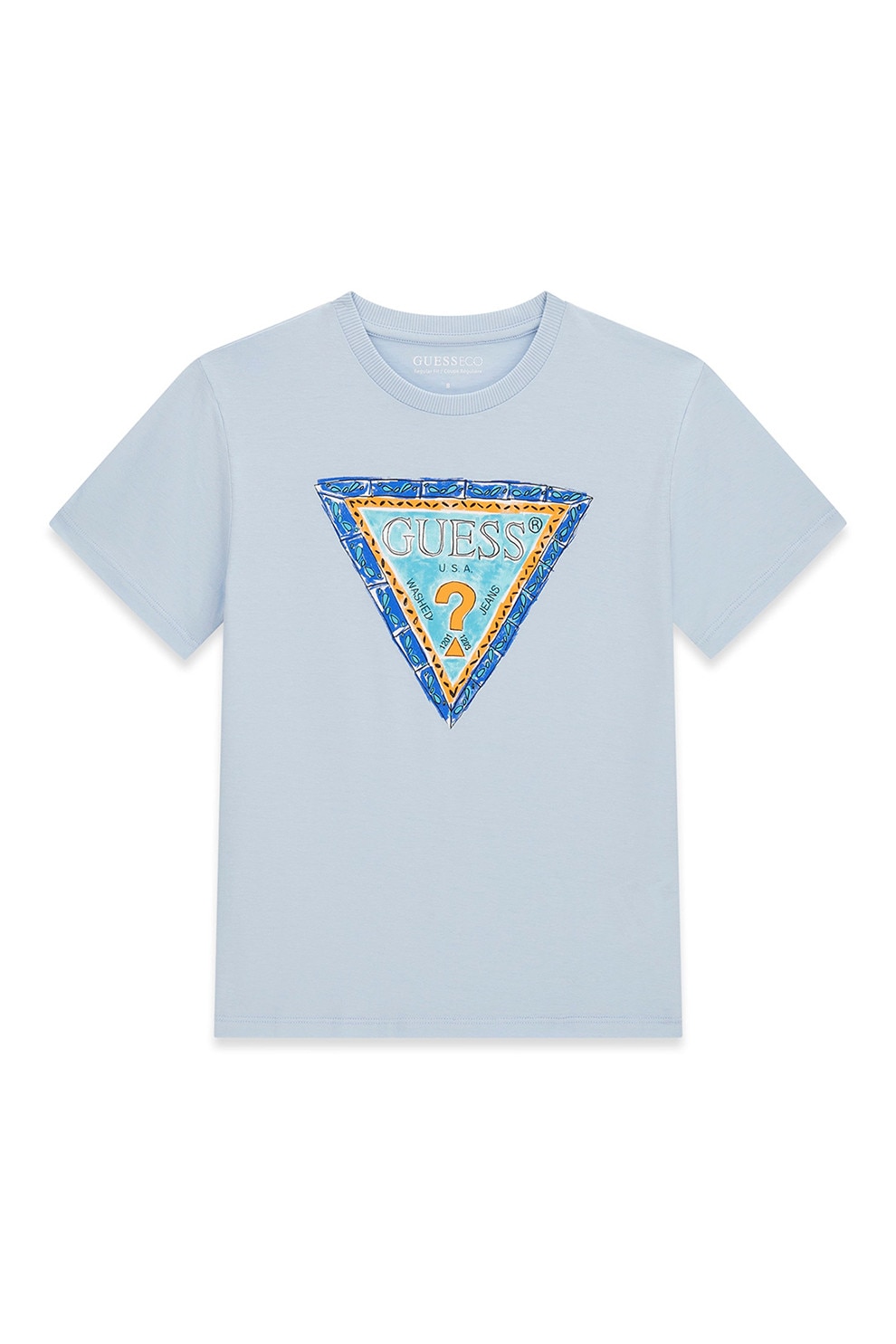 GUESS KIDS, Tricou din bumbac cu imprimeu logo, Albastru deschis, 157-166 CM