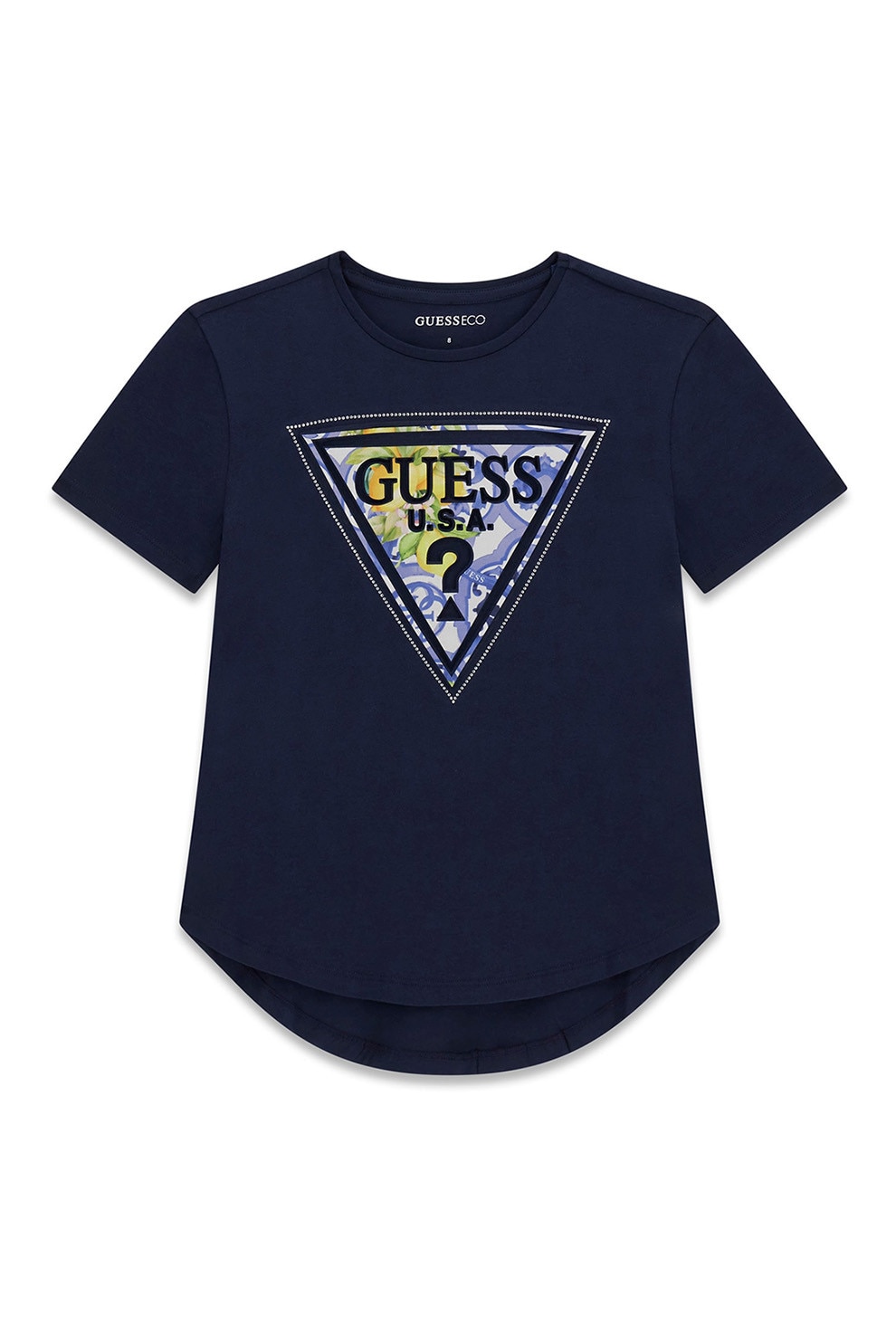 GUESS KIDS, Tricou asimetric cu imprimeu logo, Galben, Albastru ultramarin, 157-166 CM