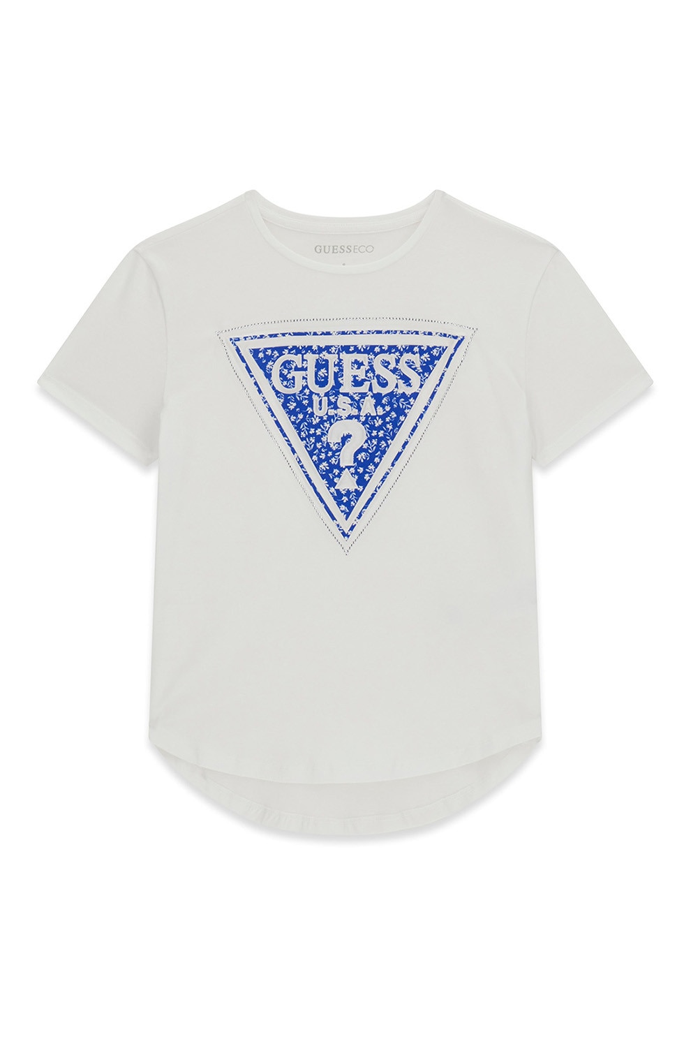 GUESS KIDS, Tricou asimetric cu imprimeu logo, Alb, Albastru inchis, 136-146 CM