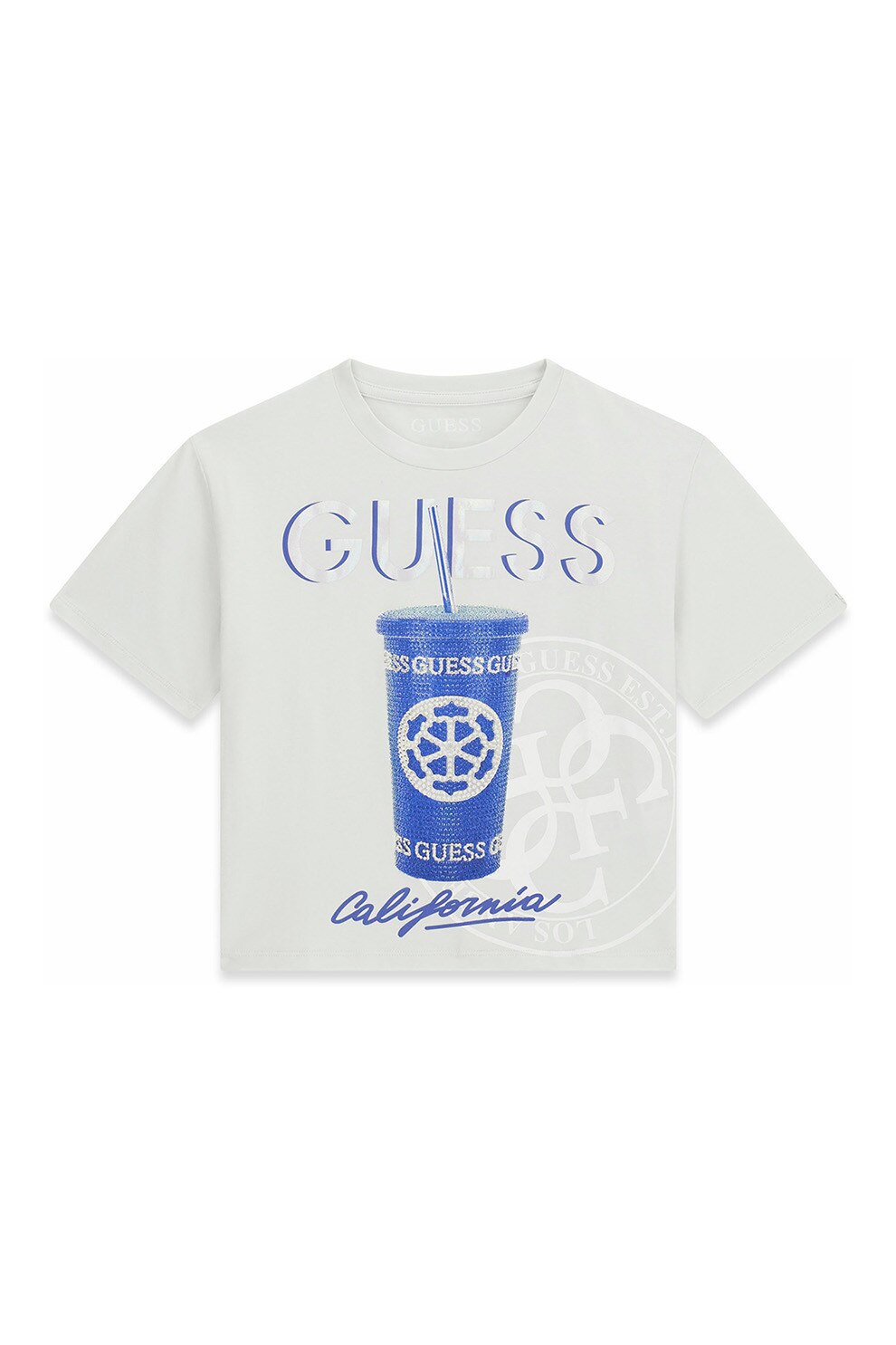 GUESS KIDS, Tricou cu aplicatii de strasuri, Alb, Albastru, 167 CM