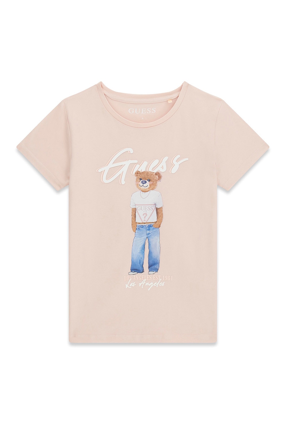 GUESS KIDS, Tricou cu logo si imprimeu cu ursulet, Alb, Bej, 157-166 CM