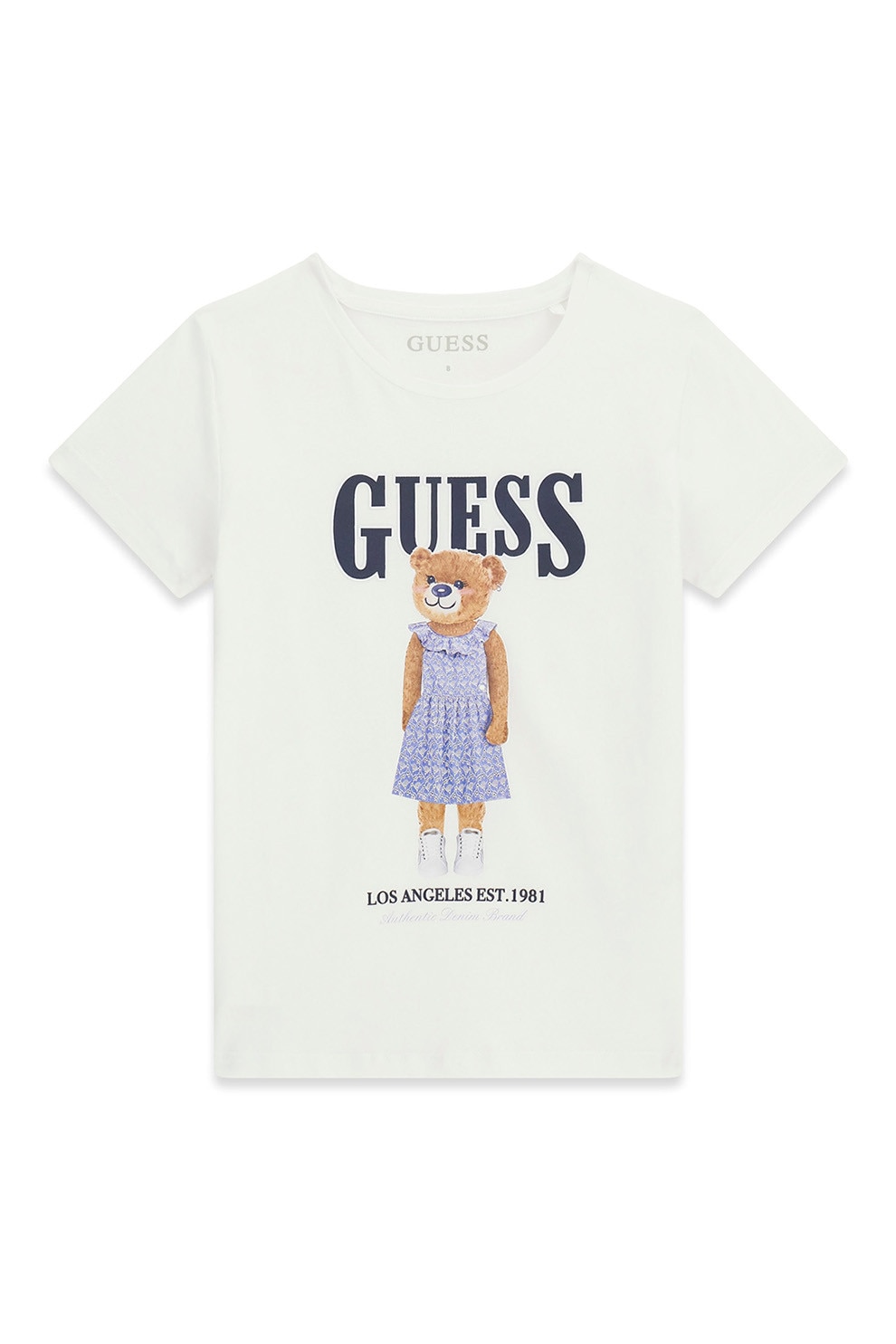 GUESS KIDS, Tricou cu logo si imprimeu cu ursulet, Alb, Maro, Bleumarin, 167 CM