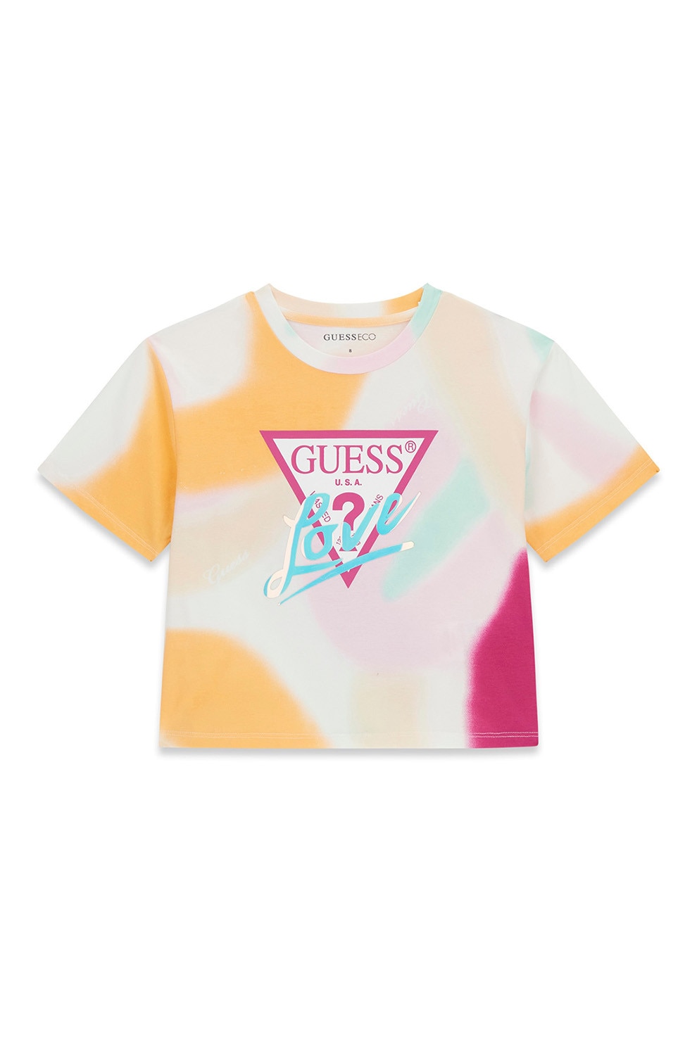 GUESS KIDS, Tricou cu model floral si imprimeu logo, Portocaliu, Albastru, Roz, 147-157 CM