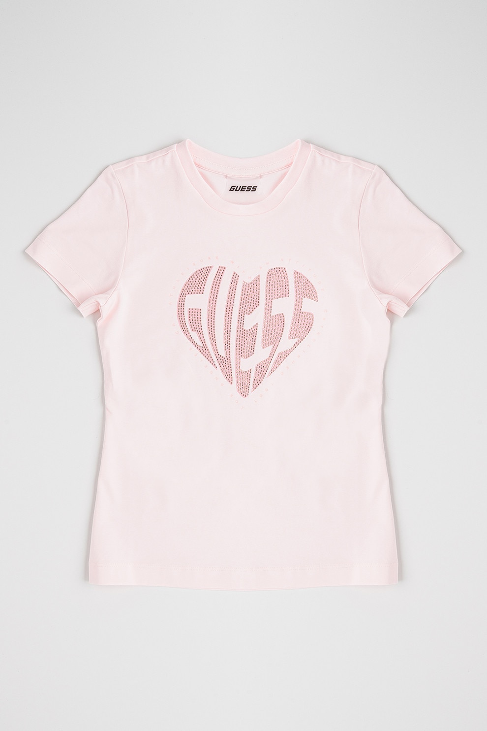 GUESS KIDS, Tricou din amestec de bumbac cu logo din strasuri, Roz pal, 147-157 CM