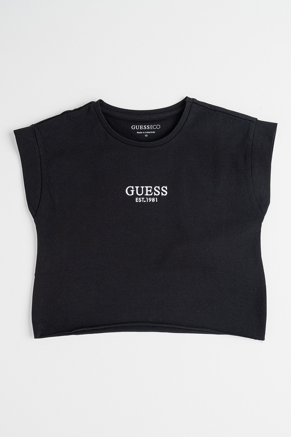 GUESS KIDS, Tricou cu decolteu la baza gatului si logo, Alb, Negru, 157-166 CM