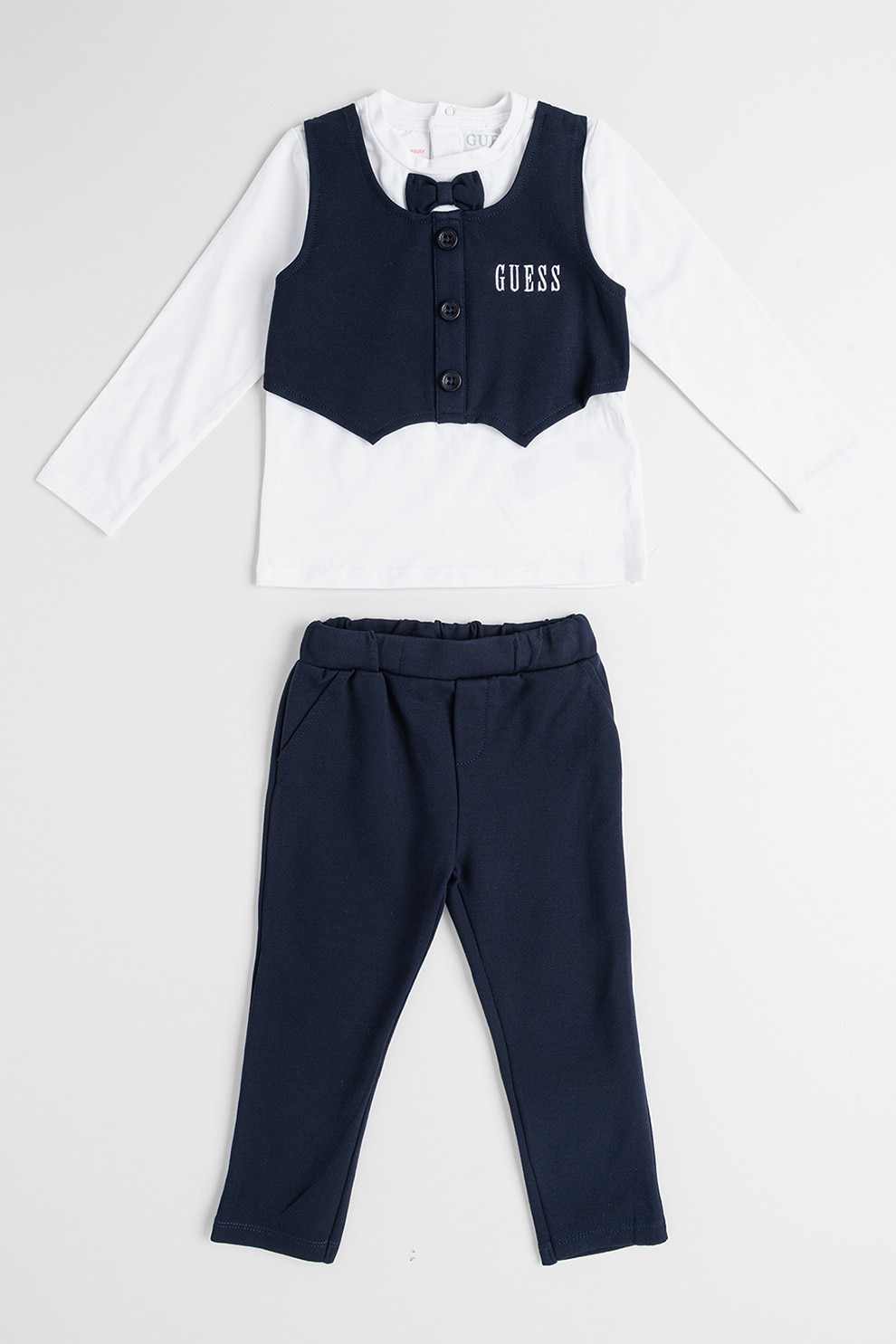 GUESS KIDS, Set de bluza, vesta si pantaloni - 3 piese, Alb, Albastru ultramarin, 68-76 CM