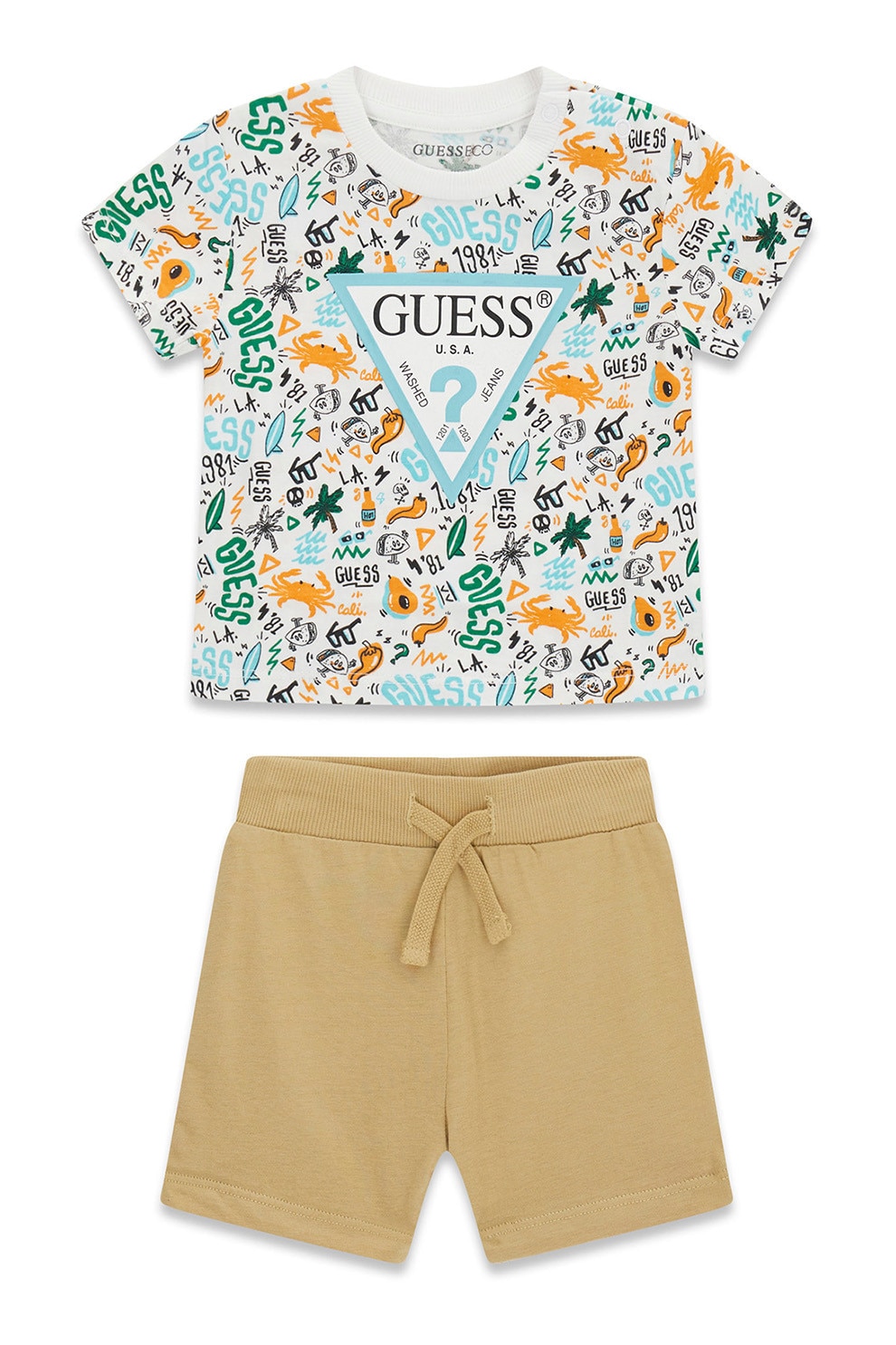 GUESS KIDS, Set de tricou si pantaloni scurti cu model logo, Multicolor, 68-76 CM