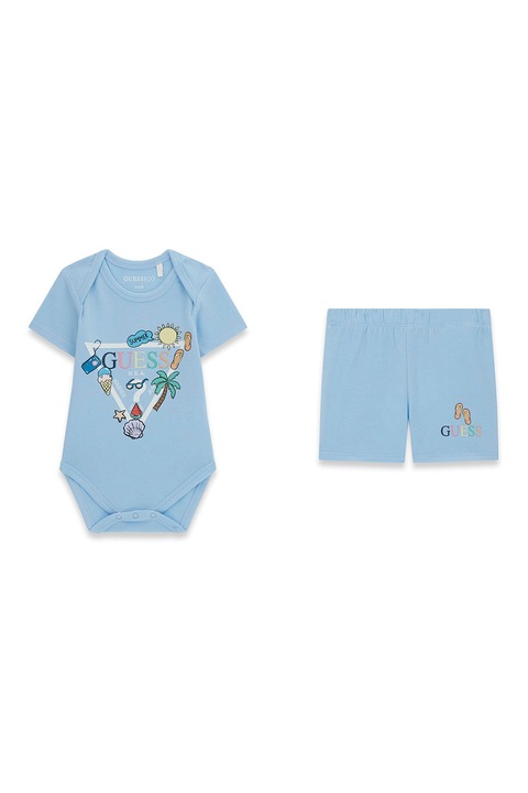 GUESS KIDS, Set de body cu maneci scurte si pantaloni scurti, Alb/Albastru azur