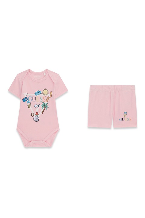 GUESS KIDS, Set de body cu maneci scurte si pantaloni scurti, Roz deschis