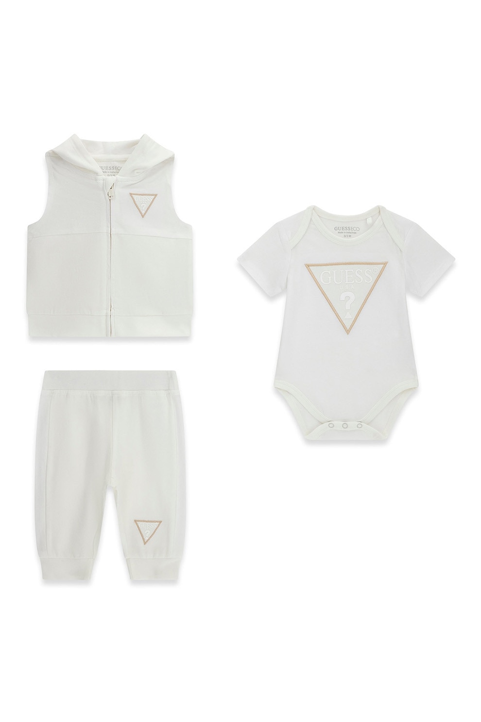 GUESS KIDS, Set de haine din amestec de bumbac - 3 piese, Alb fildes, 68-76 CM