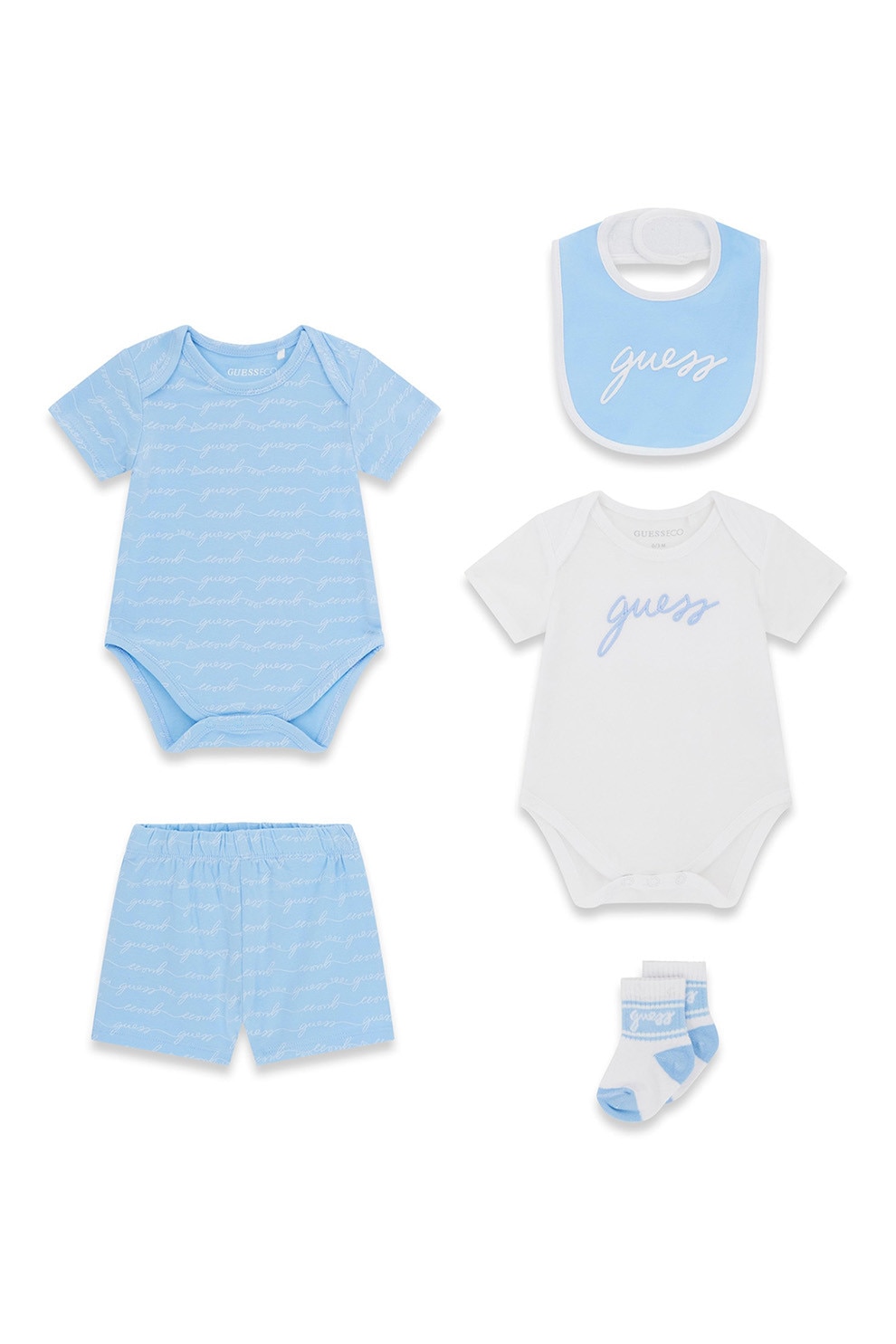 GUESS KIDS, Set de haine cu model logo - 5 piese, Alb, Albastru azur, 68-76 CM
