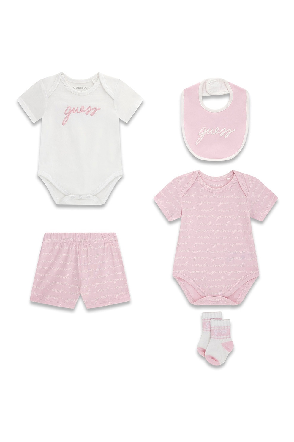 GUESS KIDS, Set de haine cu model logo - 5 piese, Alb, Roz, 68-76 CM