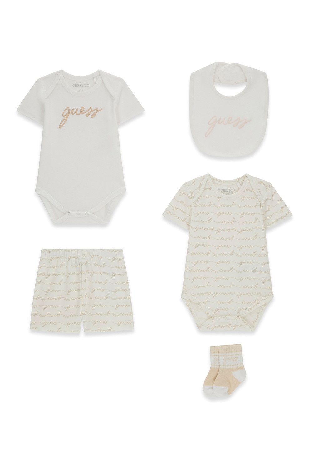 GUESS KIDS, Set de haine cu model logo - 5 piese, Alb fildes, 68-76 CM