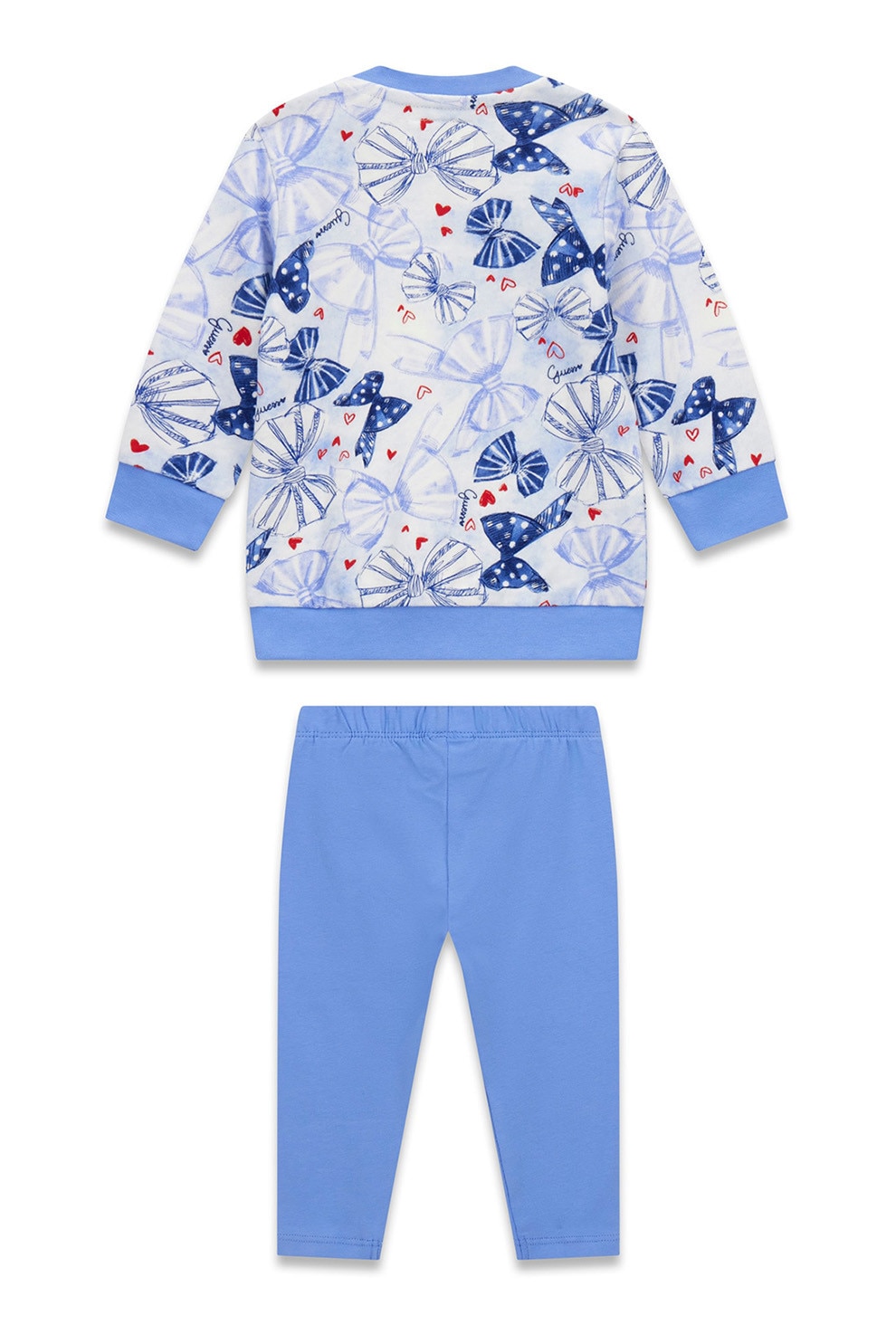 GUESS KIDS, Set de colanti si bluza de trening cu logo cu particule stralucitoare, Alb, Albastru azur, 68-76 CM
