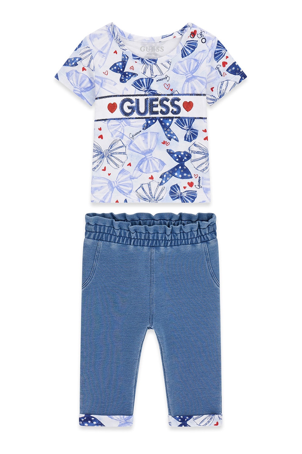 GUESS KIDS, Set de tricou cu model si blugi, Albastru inchis, Albastru, 68-76 CM
