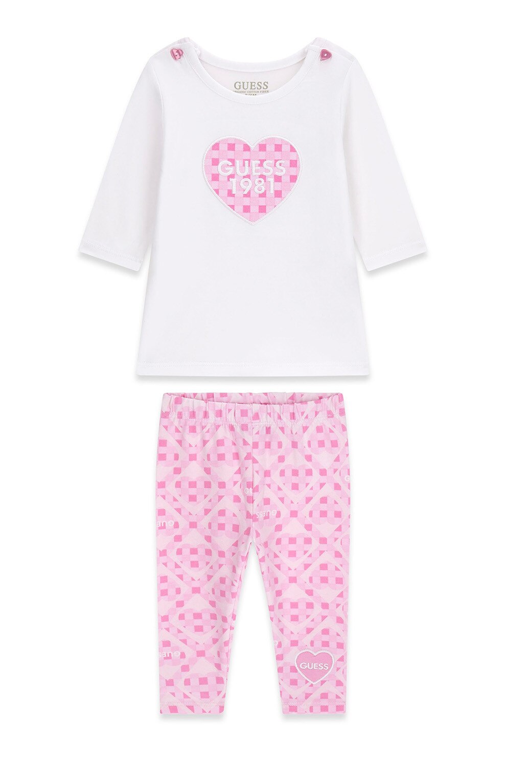 GUESS KIDS, Set de bluza logo si colanti, Alb, Roz, 62-68 CM