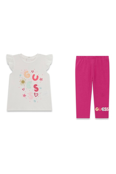 GUESS KIDS, Set de colanti si tricou, Alb/Fucsia