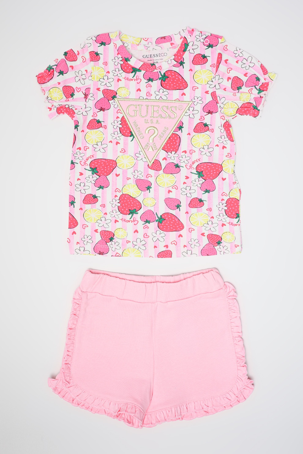 GUESS KIDS, Set de tricou si pantaloni scurti, Roz pastel, 68-76 CM