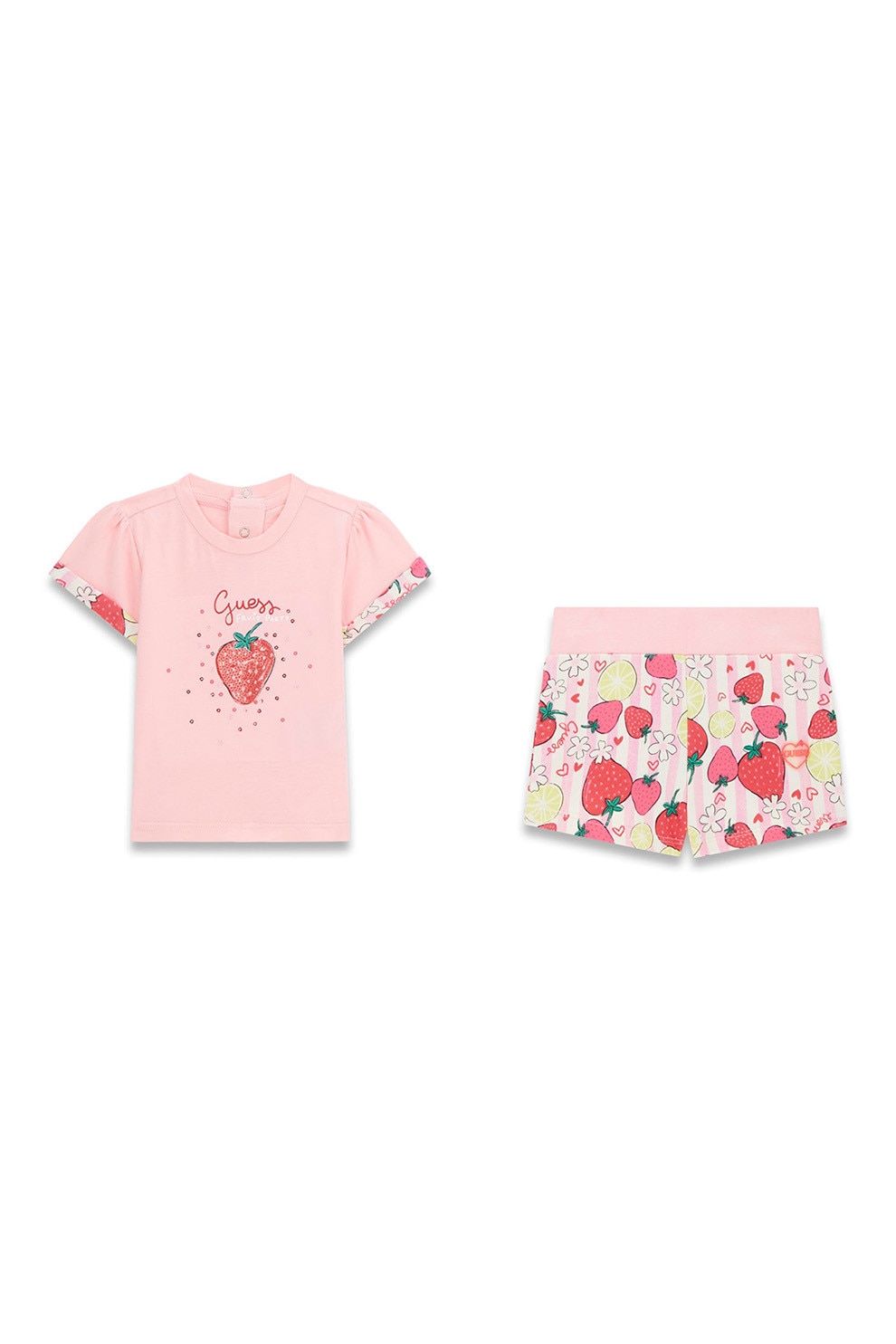 GUESS KIDS, Set de tricou si pantaloni scurti, Rosu, Alb, Roz, 55-62 CM