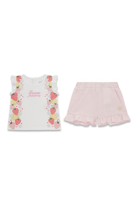 GUESS KIDS, Set de tricou si pantaloni scurti, Alb/Roz