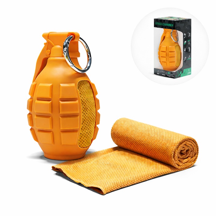 Prosop racoritor sport 30x100 cm cu cutie portabila din silicon, racire instant, uscare rapida, pentru fitness, alergare si outdoor, Portocaliu