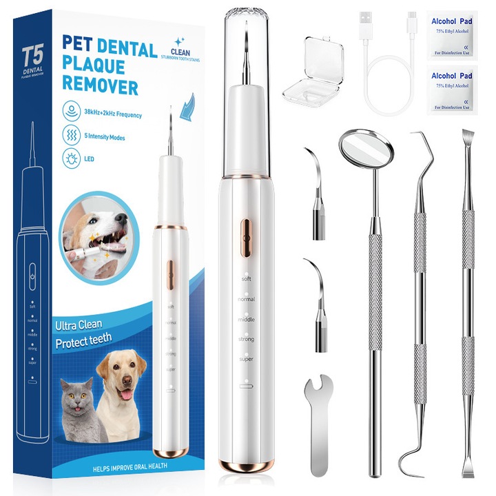 Ultrahangos kutyafogtisztító készlet, TodyJeyHo, 5 állítható mód, LED fény, otthoni szájhigiéniához