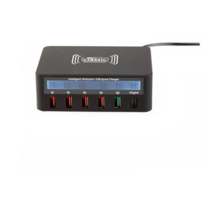100W-os USB többportos töltő USB-A, USB-C PD, Quick Charge és Qi töltéssel