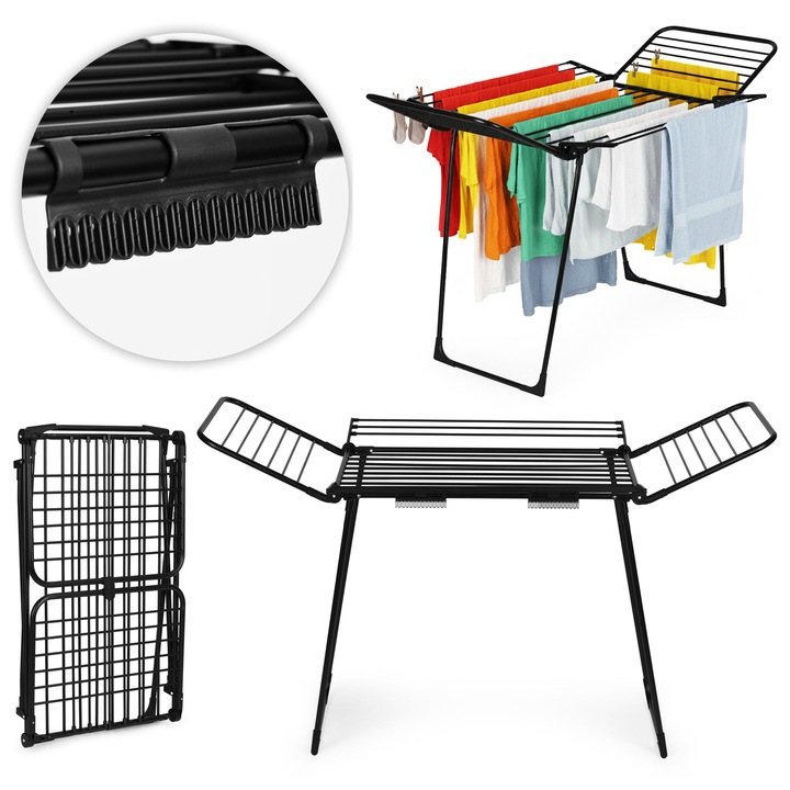 ModernHome ruhaszárító, 25 méter, 4 karos, fekete, 175x93x105cm