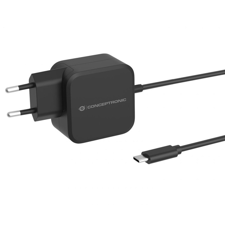 Incarcator USB PD Conceptronic OZUL04BE 67W cu cablu USB-C integrat, negru