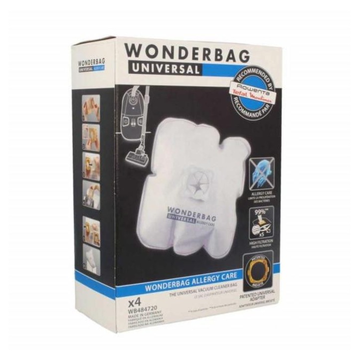 Set saci aspirator Groupe SEB Wonderbag Allergy Care WB484720, 4 buc, filtrare eficientă, alb