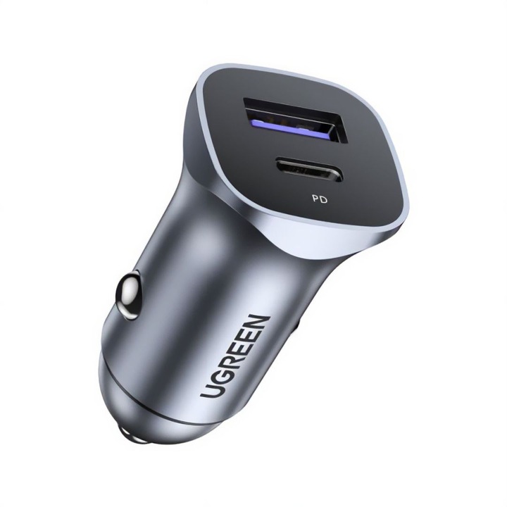 UGREEN 30W USB-C Car Charger with PD & QC 3.0 Dual Ports Space Gray, 255708, Töltő