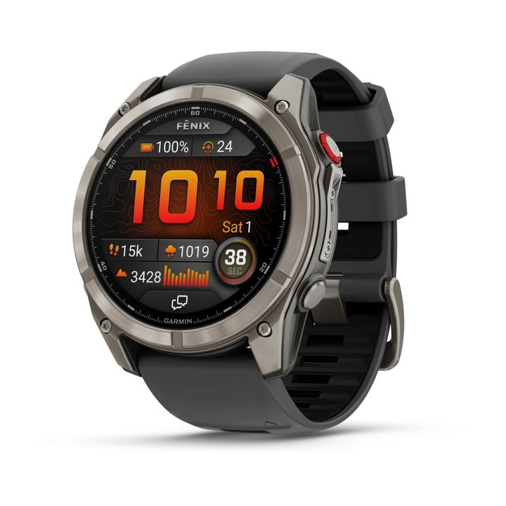 Garmin fenix 8 Pro 51mm AMOLED Sapphire Titanium with Graphite/black silicone band, 295708, Okosóra