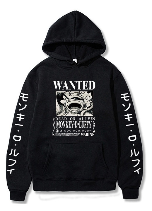 Hanorac cu gluga cu imprimeu anime One Piece, maneca lunga, pulover casual, unisex, negru, marimea 2, XL